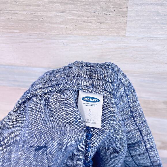 OLD NAVY Linen Chambray Pull On Pants Blue Mid Rise Wide Leg Womens Small - Picture 5 of 6